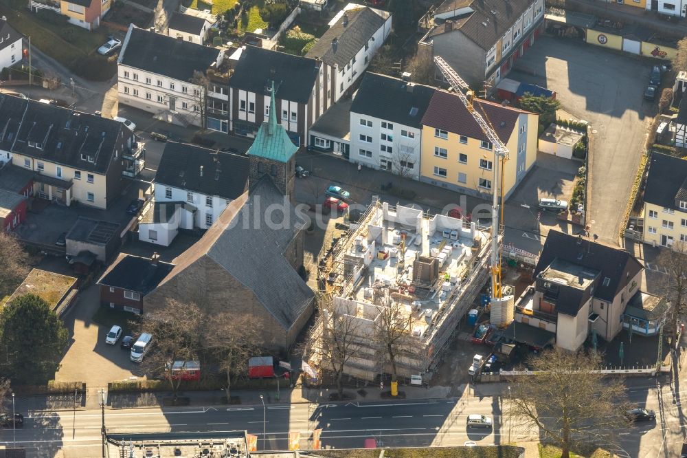 Witten von oben - Baustelle der Neubau- Gebäude des Altersheim - Seniorenresidenz der Katholisches Altenzentrum St. Josefshaus Herbede gGmbH an der Meesmannstraße in Witten im Bundesland Nordrhein-Westfalen, Deutschland