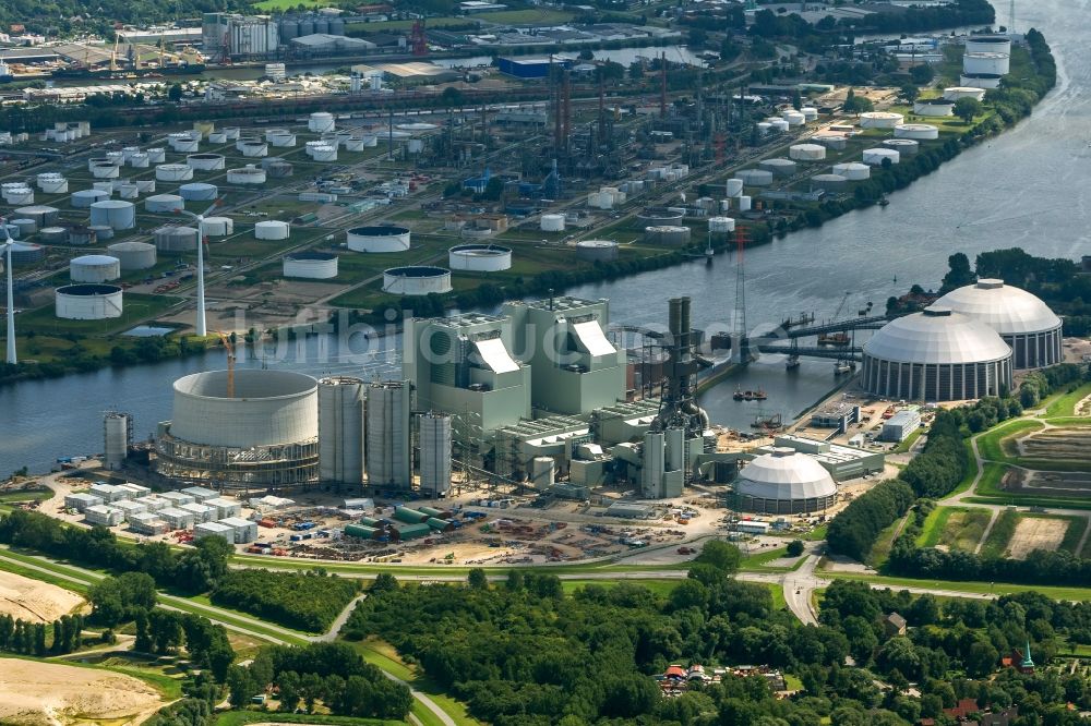 Hamburg von oben - Baustelle vom Neubau des Kraftwerkes / Steinkohlekraftwerk Moorburg an der Elbe in Hamburg