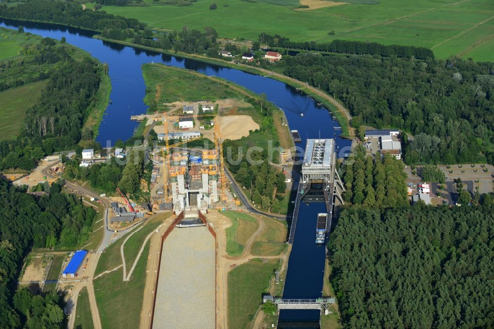 Luftaufnahme Niederfinow - Baustelle vom Neubau des Schiffshebewerk Niederfinow Nord im Bundesland Brandenburg