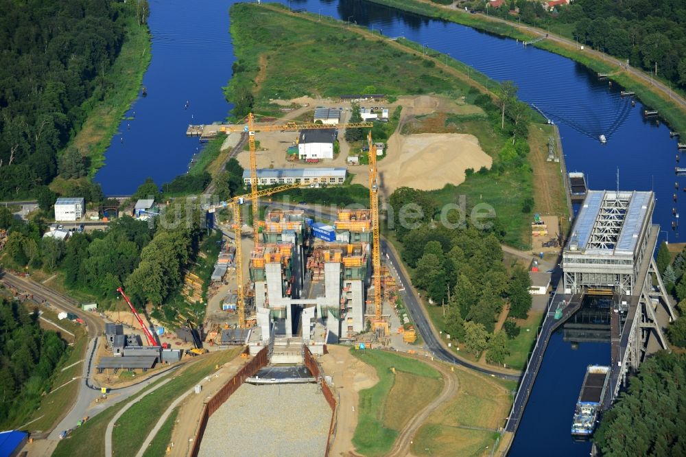 Niederfinow von oben - Baustelle vom Neubau des Schiffshebewerk Niederfinow Nord im Bundesland Brandenburg