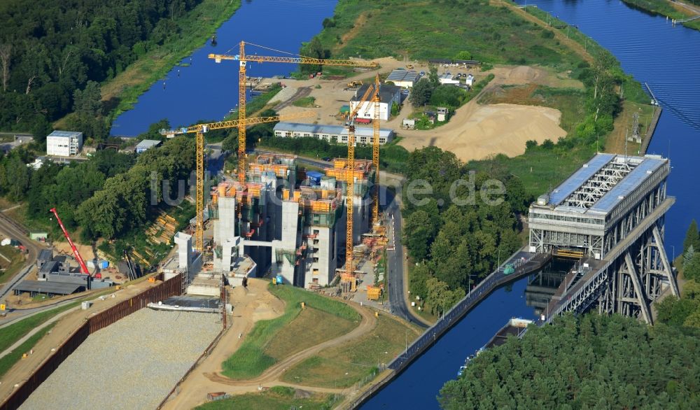 Luftbild Niederfinow - Baustelle vom Neubau des Schiffshebewerk Niederfinow Nord im Bundesland Brandenburg