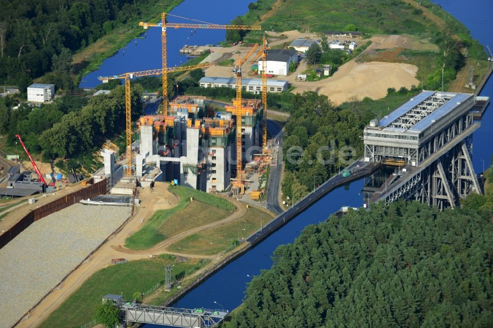 Luftaufnahme Niederfinow - Baustelle vom Neubau des Schiffshebewerk Niederfinow Nord im Bundesland Brandenburg