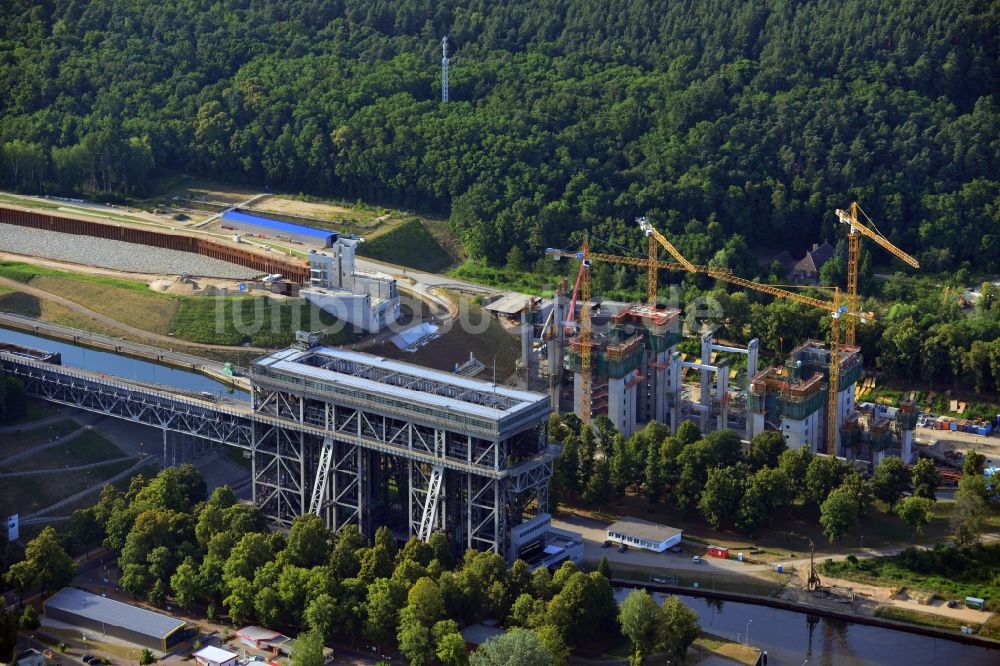 Luftaufnahme Niederfinow - Baustelle vom Neubau des Schiffshebewerk Niederfinow Nord im Bundesland Brandenburg