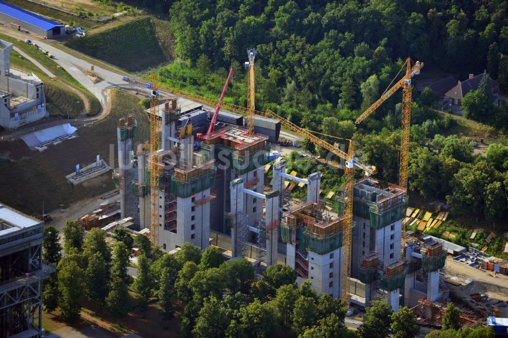 Niederfinow aus der Vogelperspektive: Baustelle vom Neubau des Schiffshebewerk Niederfinow Nord im Bundesland Brandenburg