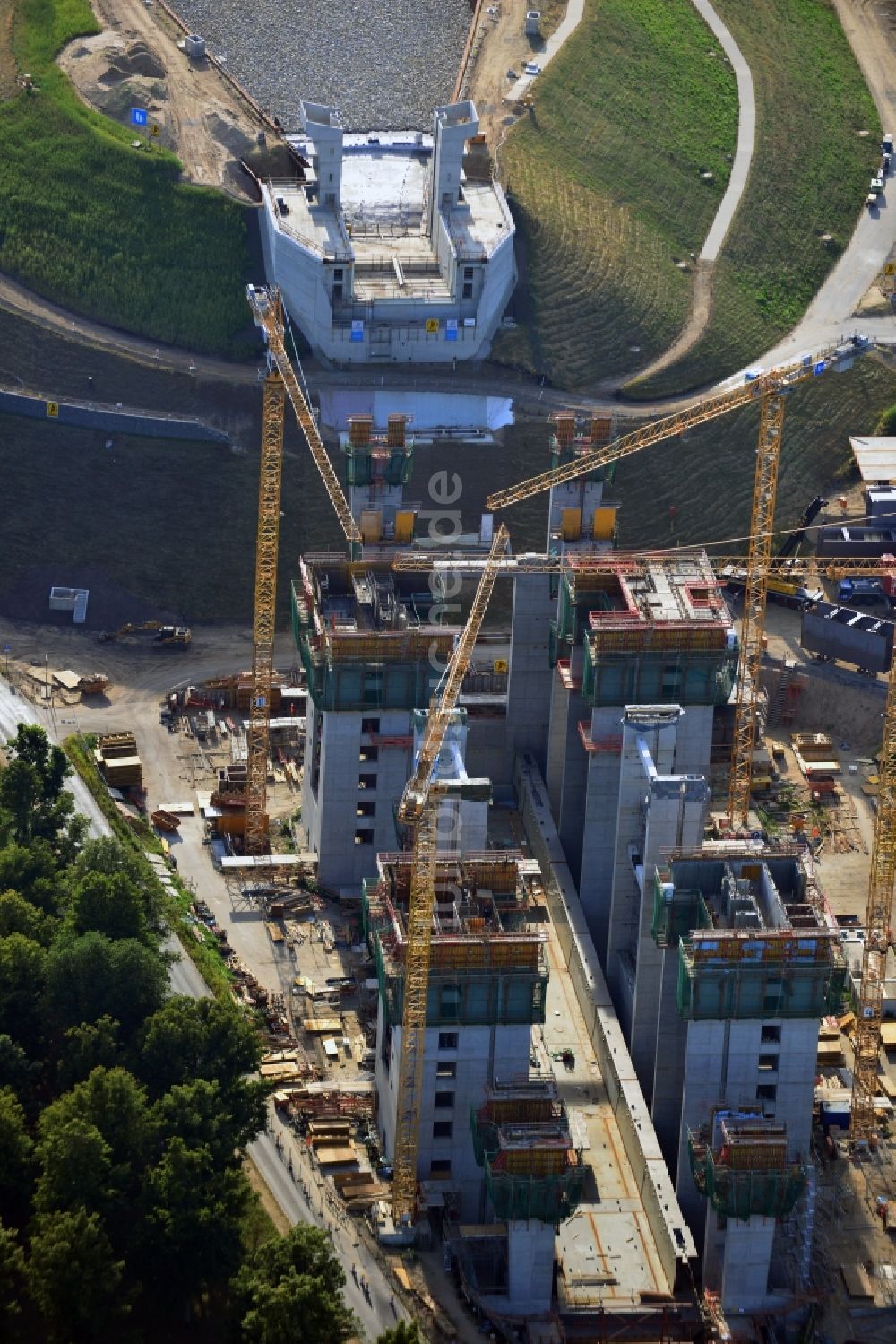 Luftaufnahme Niederfinow - Baustelle vom Neubau des Schiffshebewerk Niederfinow Nord im Bundesland Brandenburg