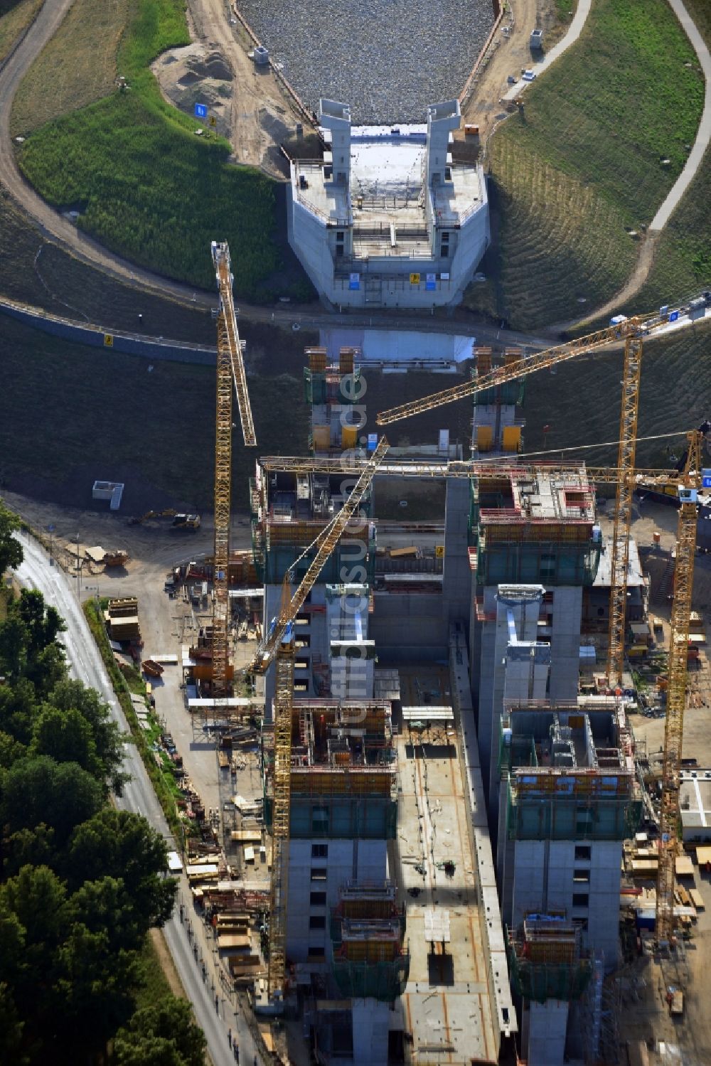 Niederfinow von oben - Baustelle vom Neubau des Schiffshebewerk Niederfinow Nord im Bundesland Brandenburg