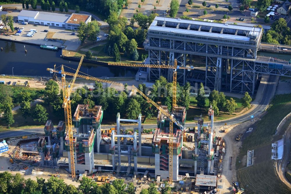 Niederfinow aus der Vogelperspektive: Baustelle vom Neubau des Schiffshebewerk Niederfinow Nord im Bundesland Brandenburg