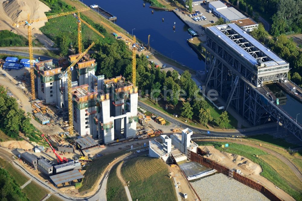 Luftaufnahme Niederfinow - Baustelle vom Neubau des Schiffshebewerk Niederfinow Nord im Bundesland Brandenburg