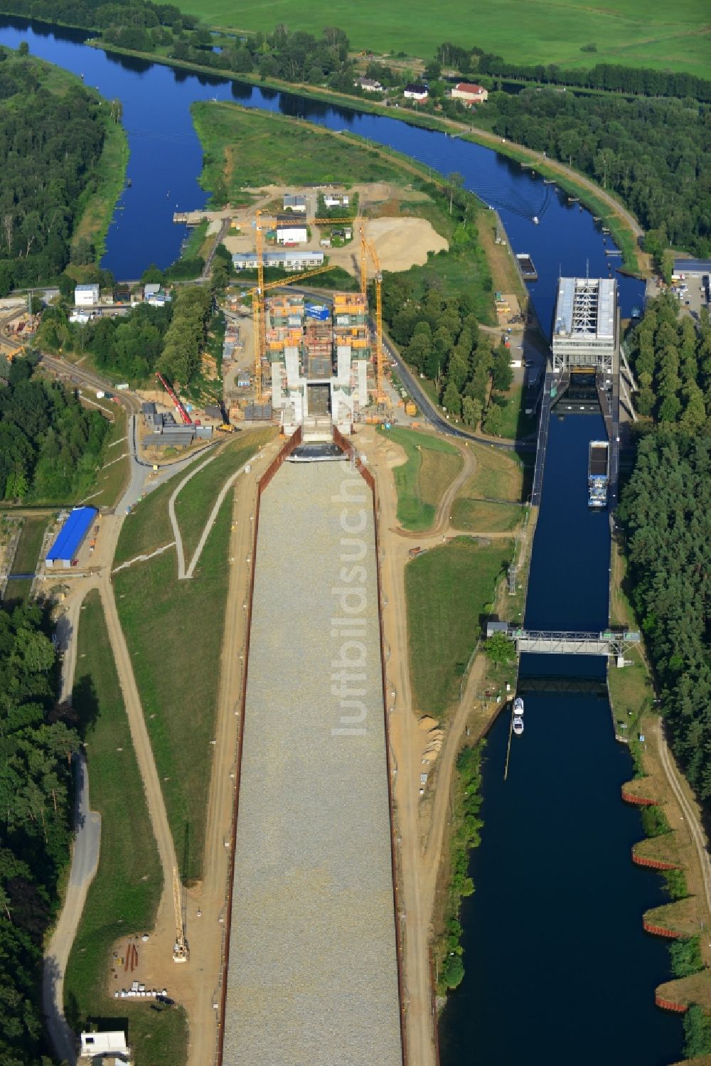 Luftbild Niederfinow - Baustelle vom Neubau des Schiffshebewerk Niederfinow Nord im Bundesland Brandenburg