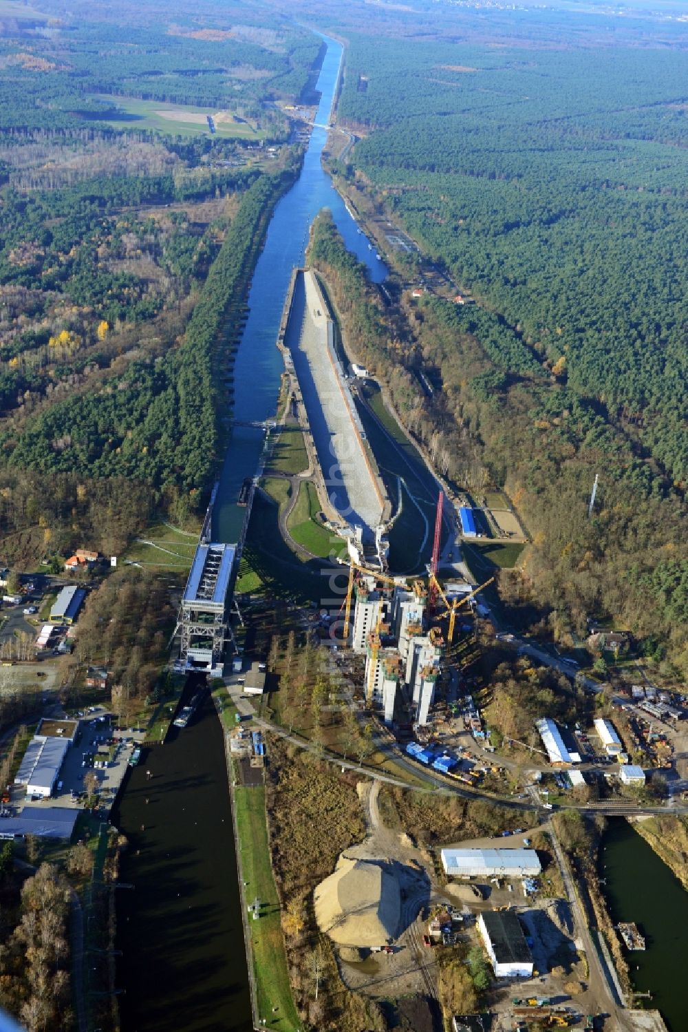 Luftbild Niederfinow - Baustelle vom Neubau des Schiffshebewerk Niederfinow Nord im Bundesland Brandenburg