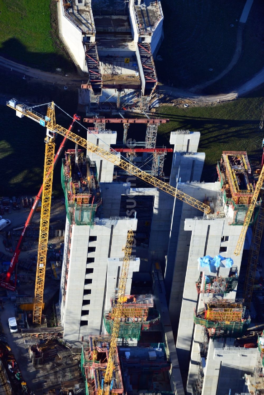 Niederfinow von oben - Baustelle vom Neubau des Schiffshebewerk Niederfinow Nord im Bundesland Brandenburg