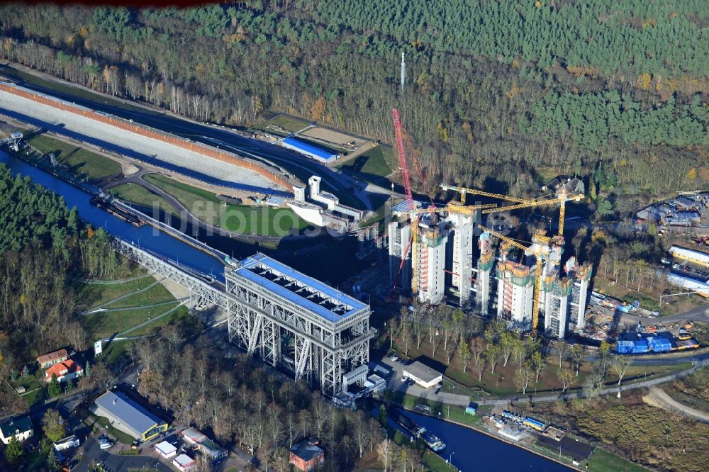 Niederfinow von oben - Baustelle vom Neubau des Schiffshebewerk Niederfinow Nord im Bundesland Brandenburg