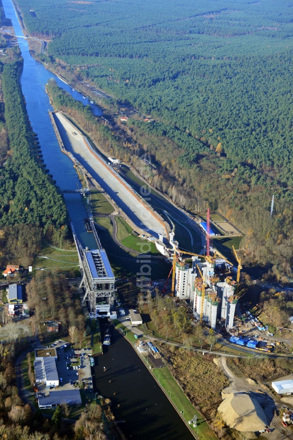 Luftbild Niederfinow - Baustelle vom Neubau des Schiffshebewerk Niederfinow Nord im Bundesland Brandenburg