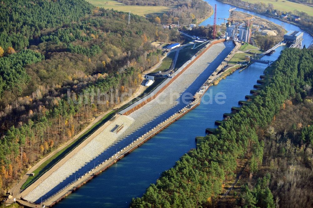 Luftbild Niederfinow - Baustelle vom Neubau des Schiffshebewerk Niederfinow Nord im Bundesland Brandenburg