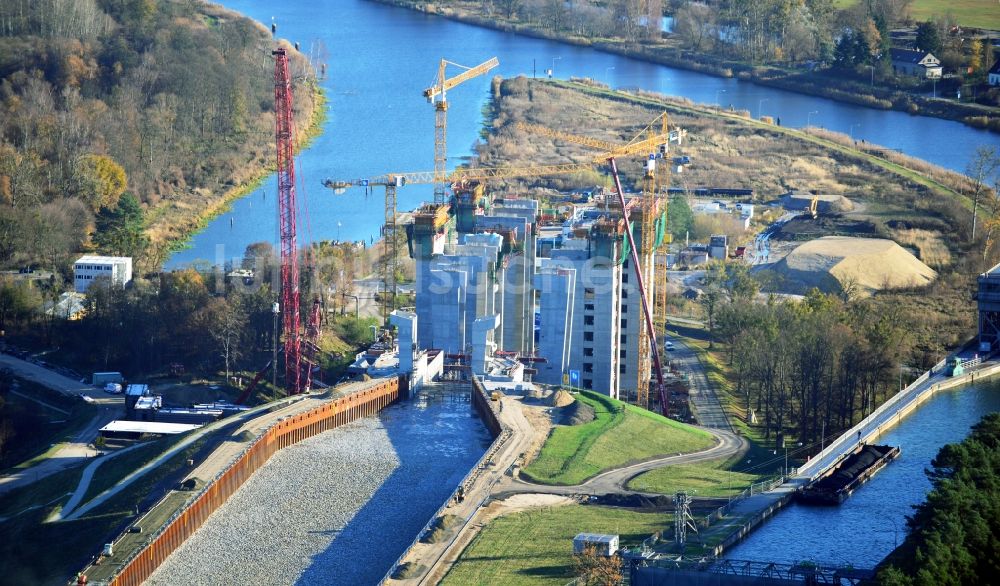 Luftaufnahme Niederfinow - Baustelle vom Neubau des Schiffshebewerk Niederfinow Nord im Bundesland Brandenburg