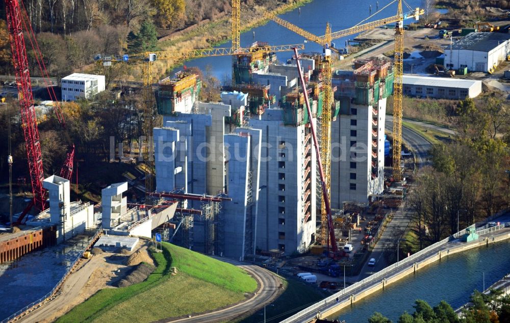 Luftbild Niederfinow - Baustelle vom Neubau des Schiffshebewerk Niederfinow Nord im Bundesland Brandenburg