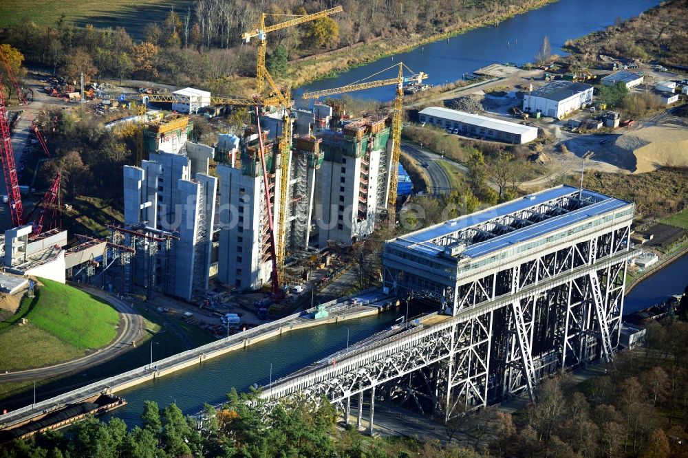 Niederfinow von oben - Baustelle vom Neubau des Schiffshebewerk Niederfinow Nord im Bundesland Brandenburg