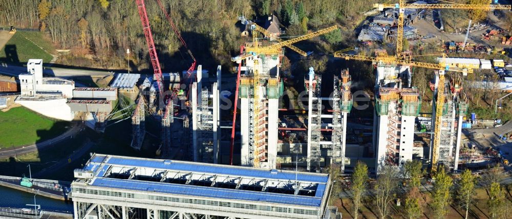 Luftbild Niederfinow - Baustelle vom Neubau des Schiffshebewerk Niederfinow Nord im Bundesland Brandenburg