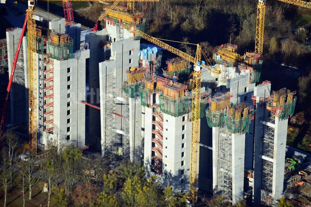 Niederfinow aus der Vogelperspektive: Baustelle vom Neubau des Schiffshebewerk Niederfinow Nord im Bundesland Brandenburg