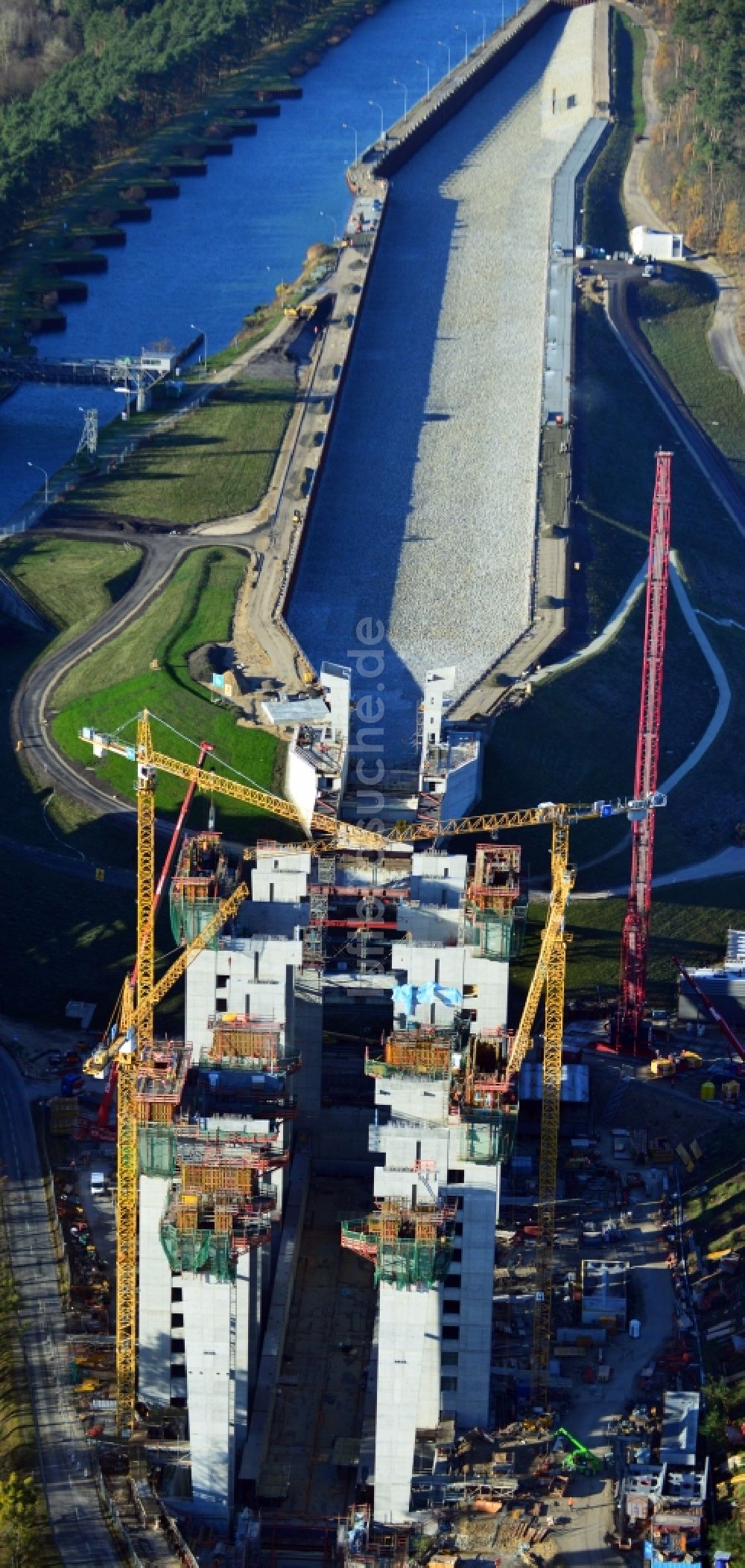 Niederfinow von oben - Baustelle vom Neubau des Schiffshebewerk Niederfinow Nord im Bundesland Brandenburg