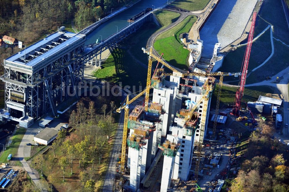 Luftbild Niederfinow - Baustelle vom Neubau des Schiffshebewerk Niederfinow Nord im Bundesland Brandenburg