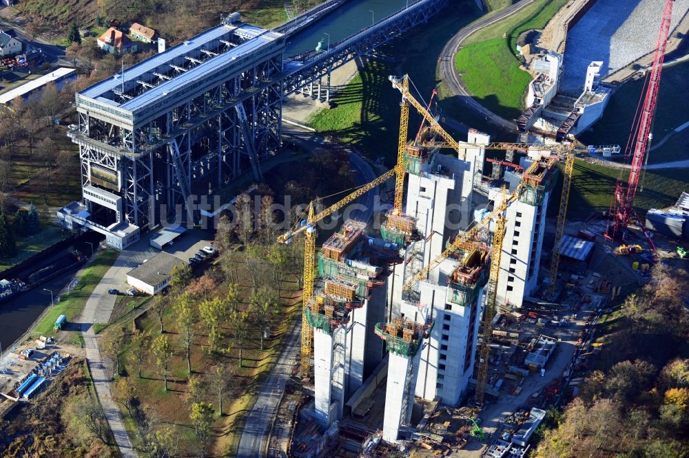 Luftaufnahme Niederfinow - Baustelle vom Neubau des Schiffshebewerk Niederfinow Nord im Bundesland Brandenburg