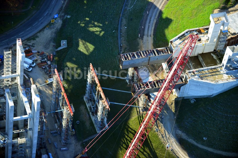 Niederfinow von oben - Baustelle vom Neubau des Schiffshebewerk Niederfinow Nord im Bundesland Brandenburg