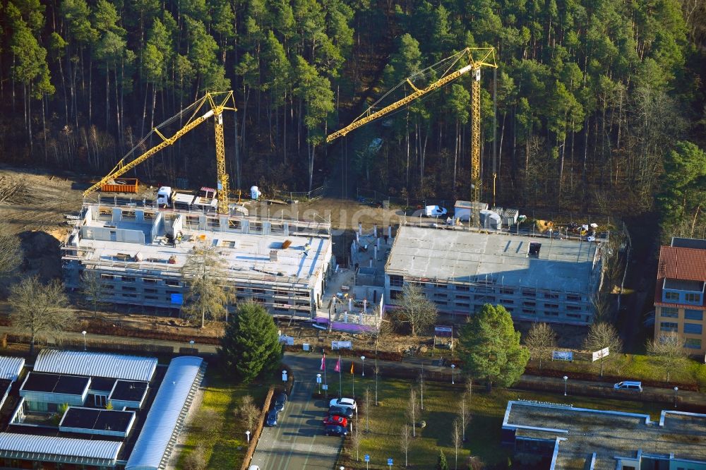 Wandlitz von oben - Baustelle vom Neubau eines Seniorenzentrums Tannenhof im Ortsteil Waldsiedlung in Wandlitz im Bundesland Brandenburg, Deutschland