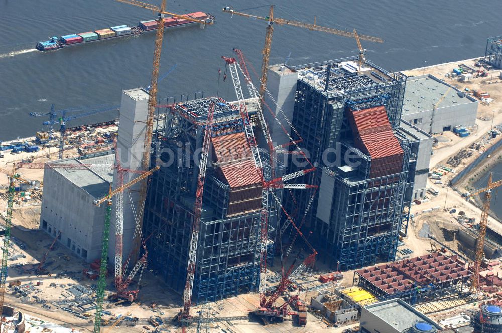 Luftaufnahme Hamburg - Baustelle vom Neubau Steinkohlekraftwerk Moorburg an der Elbe in Hamburg