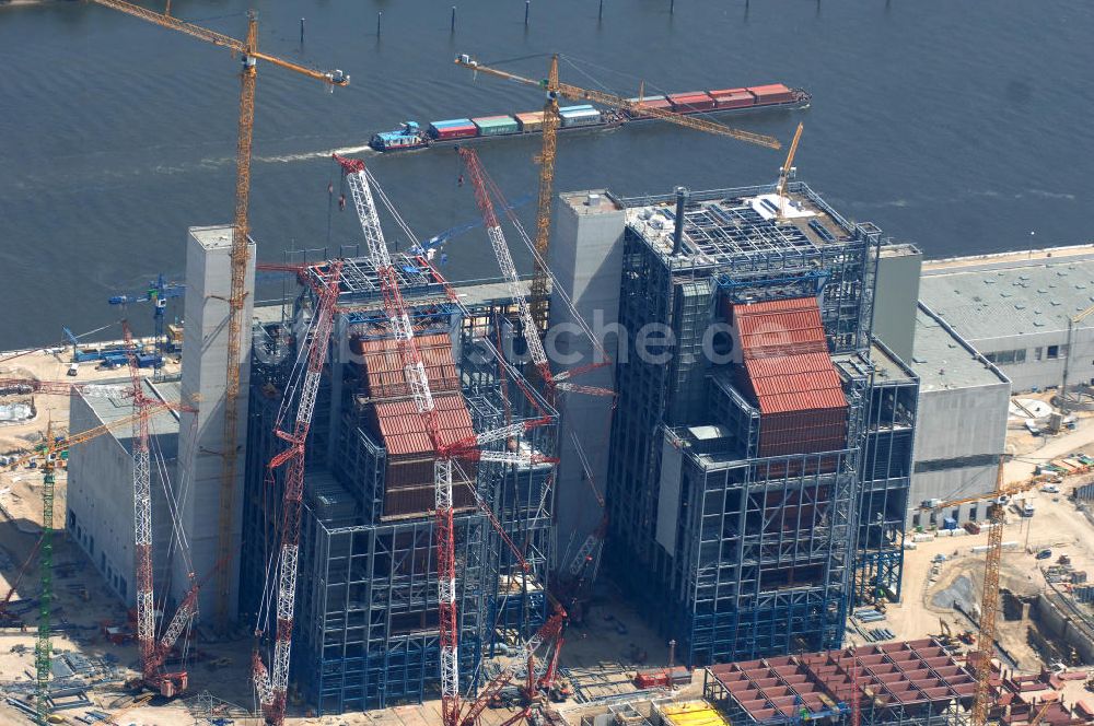 Luftbild Hamburg - Baustelle vom Neubau Steinkohlekraftwerk Moorburg an der Elbe in Hamburg