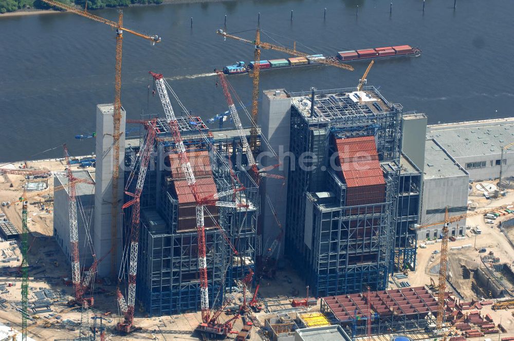 Luftaufnahme Hamburg - Baustelle vom Neubau Steinkohlekraftwerk Moorburg an der Elbe in Hamburg