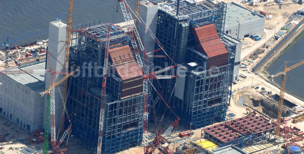 Luftaufnahme Hamburg - Baustelle vom Neubau Steinkohlekraftwerk Moorburg an der Elbe in Hamburg