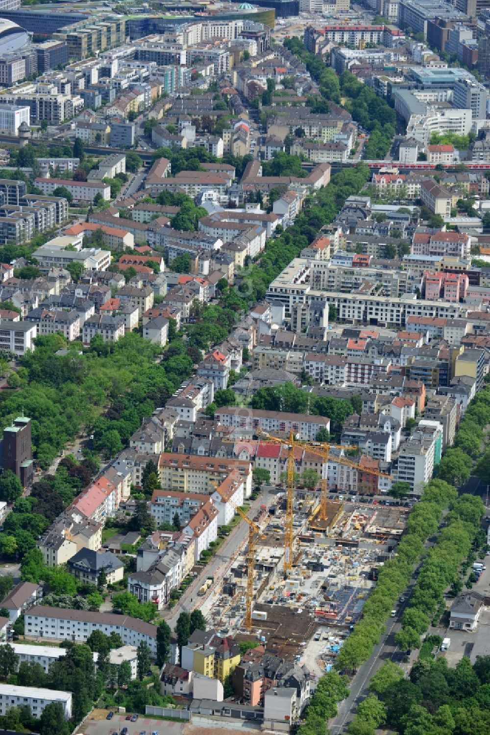 Frankfurt am Main aus der Vogelperspektive: Baustelle Neubau Wohnanlage Alea im Gallus in Frankfurt am Main im Bundesland Hessen