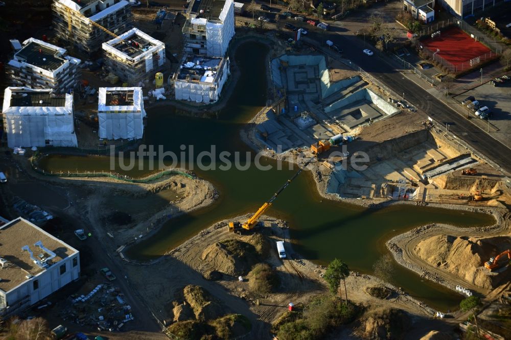 Berlin von oben - Baustelle Neubau Wohnanlage Fünf Morgen Dahlem Urban Village der STOFANEL Gruppe in Berlin - Dahlem