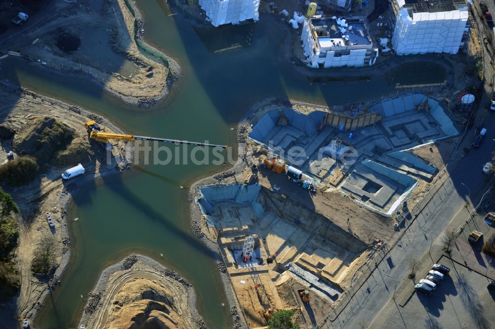 Luftbild Berlin - Baustelle Neubau Wohnanlage Fünf Morgen Dahlem Urban Village der STOFANEL Gruppe in Berlin - Dahlem