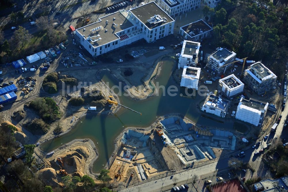 Berlin von oben - Baustelle Neubau Wohnanlage Fünf Morgen Dahlem Urban Village der STOFANEL Gruppe in Berlin - Dahlem