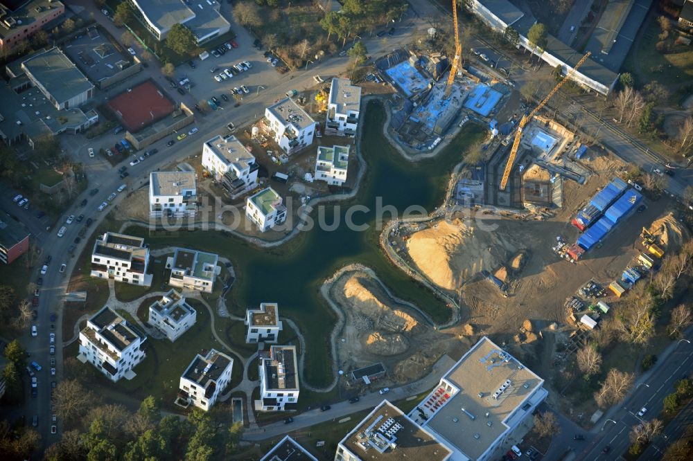 Berlin von oben - Baustelle Neubau Wohnanlage Fünf Morgen Dahlem Urban Village der STOFANEL Gruppe in Berlin - Dahlem