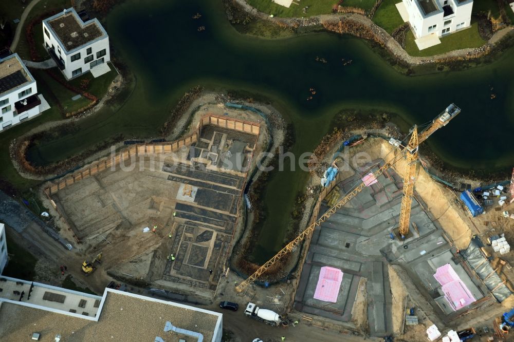 Luftaufnahme Berlin - Baustelle Neubau Wohnanlage Fünf Morgen Dahlem Urban Village der STOFANEL Gruppe in Berlin - Dahlem