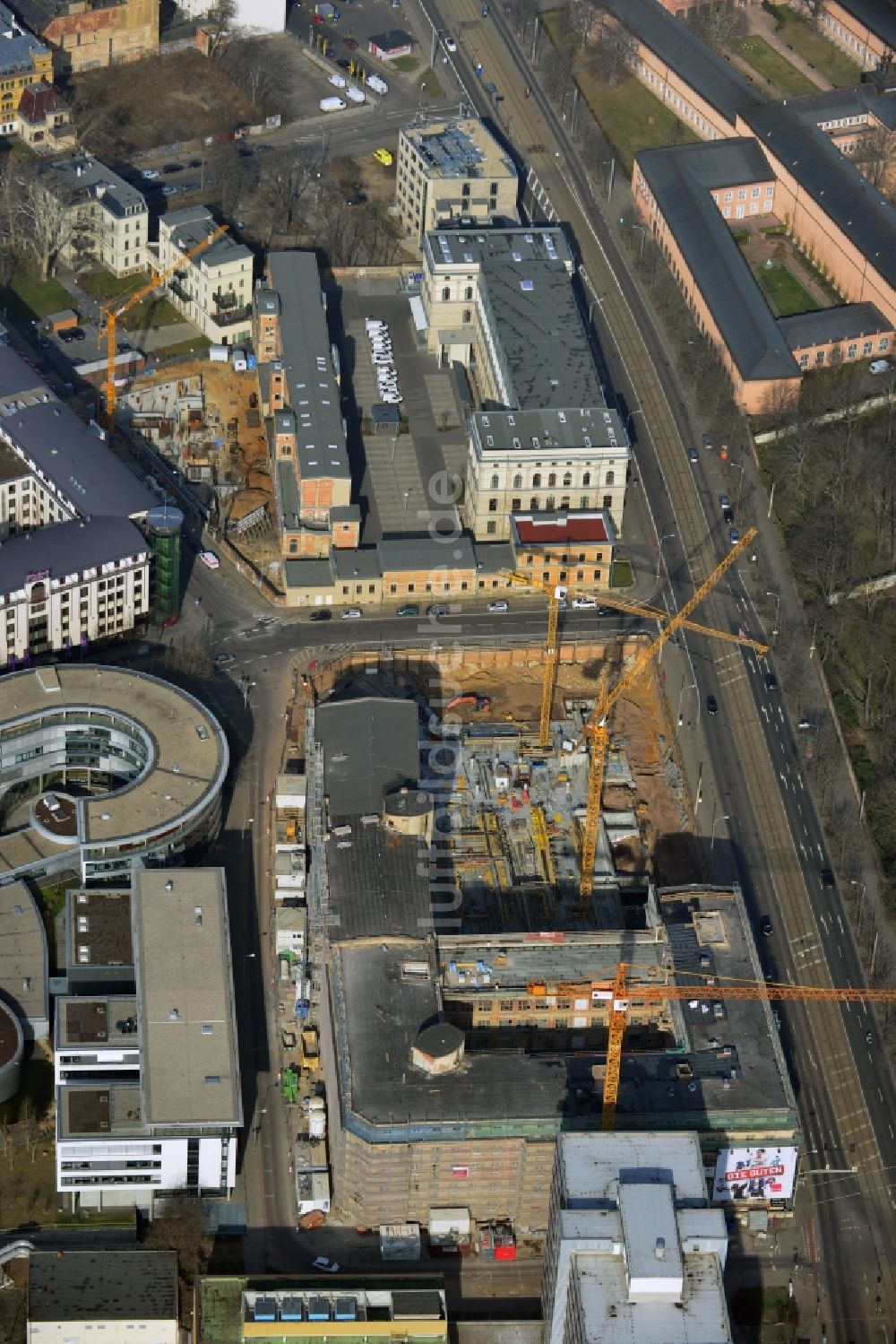 Leipzig von oben - Baustelle des Neubauprojekt LKG Carré in Leipzig im Bundesland Sachsen