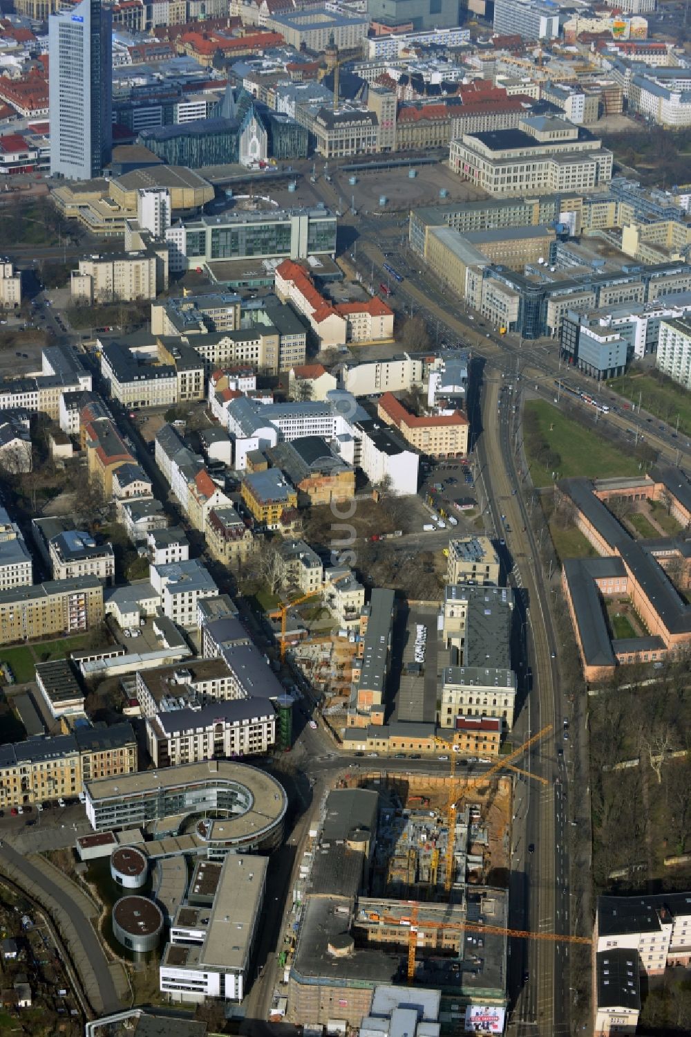 Luftbild Leipzig - Baustelle des Neubauprojekt LKG Carré in Leipzig im Bundesland Sachsen