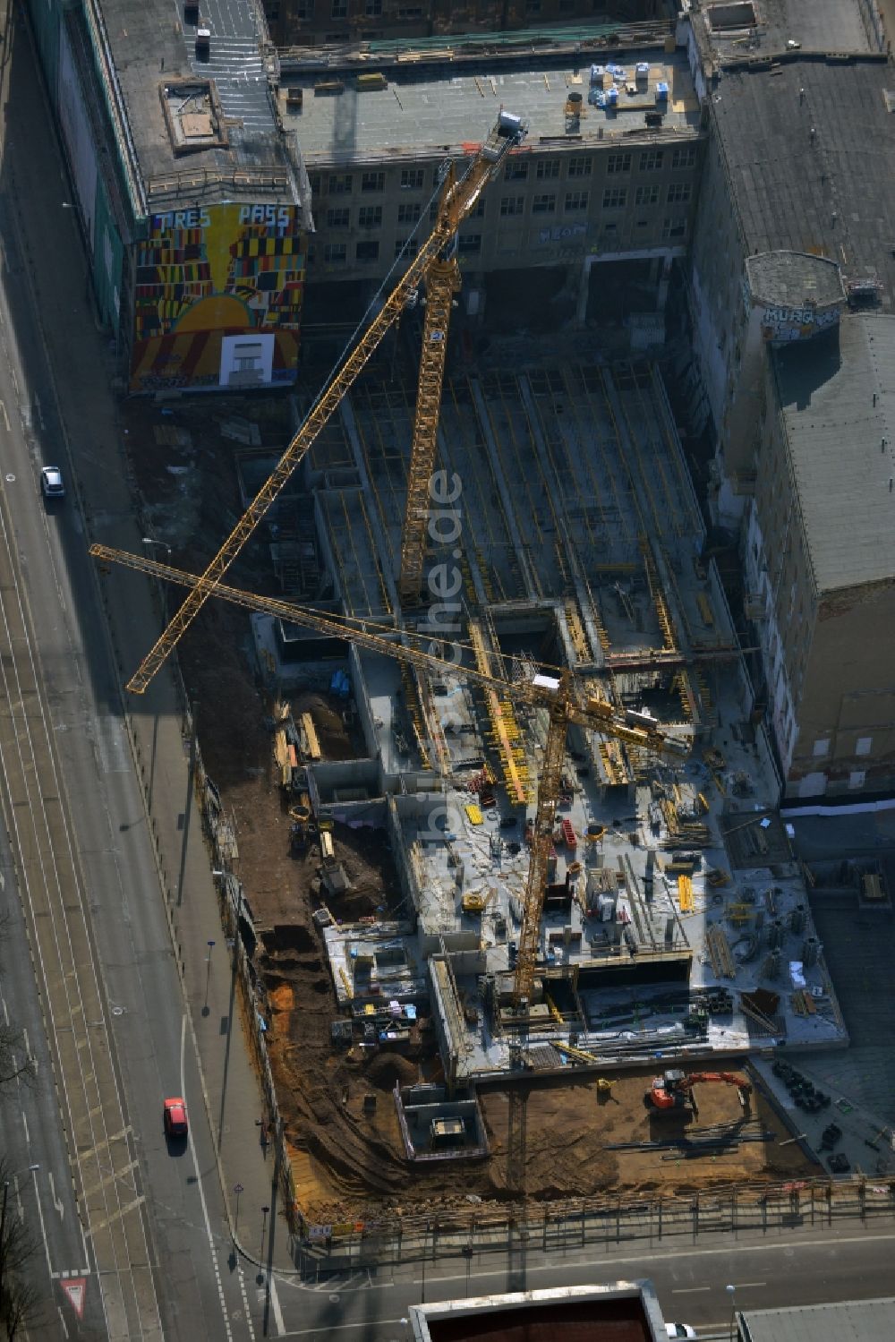 Luftaufnahme Leipzig - Baustelle des Neubauprojekt LKG Carré in Leipzig im Bundesland Sachsen