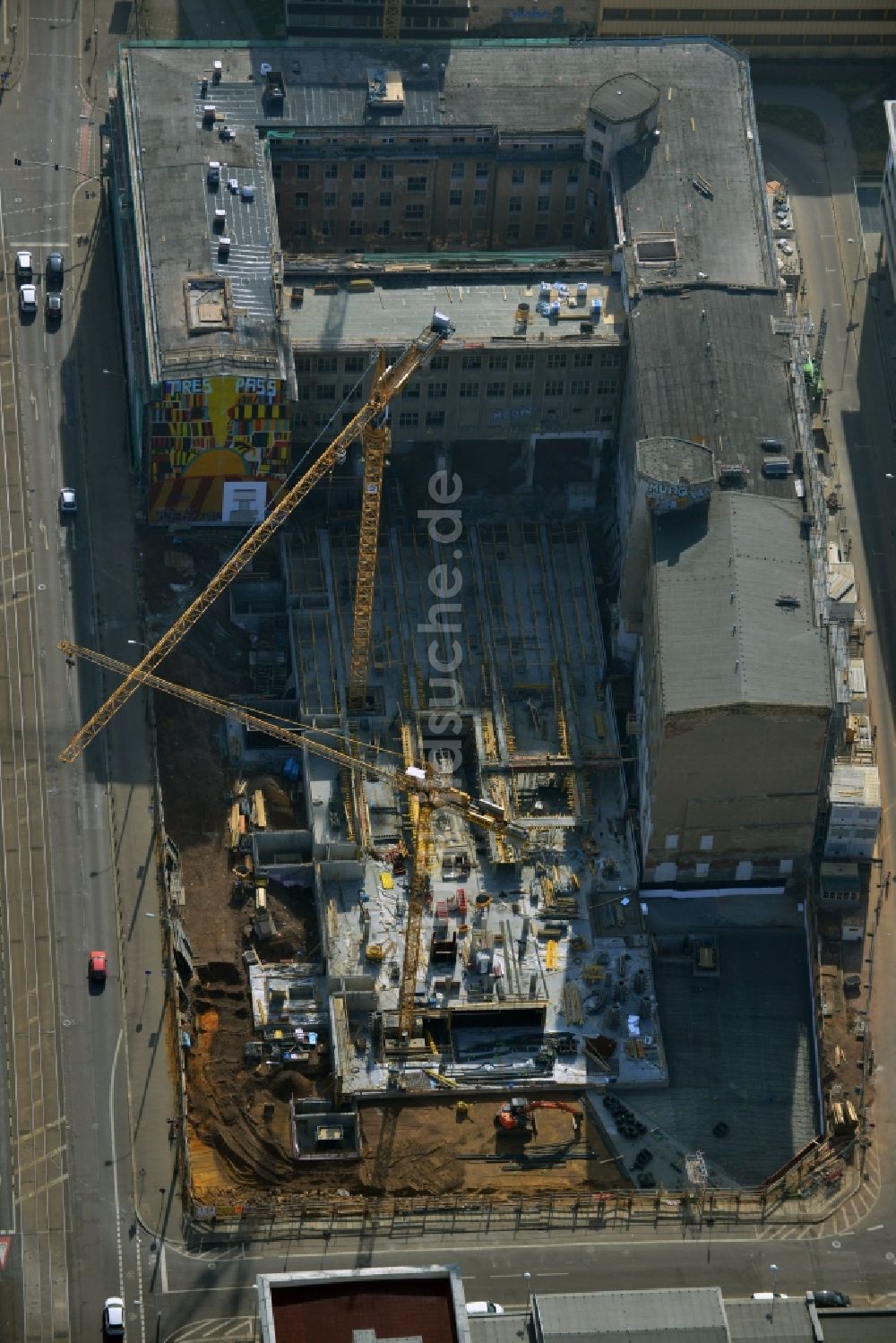 Leipzig von oben - Baustelle des Neubauprojekt LKG Carré in Leipzig im Bundesland Sachsen