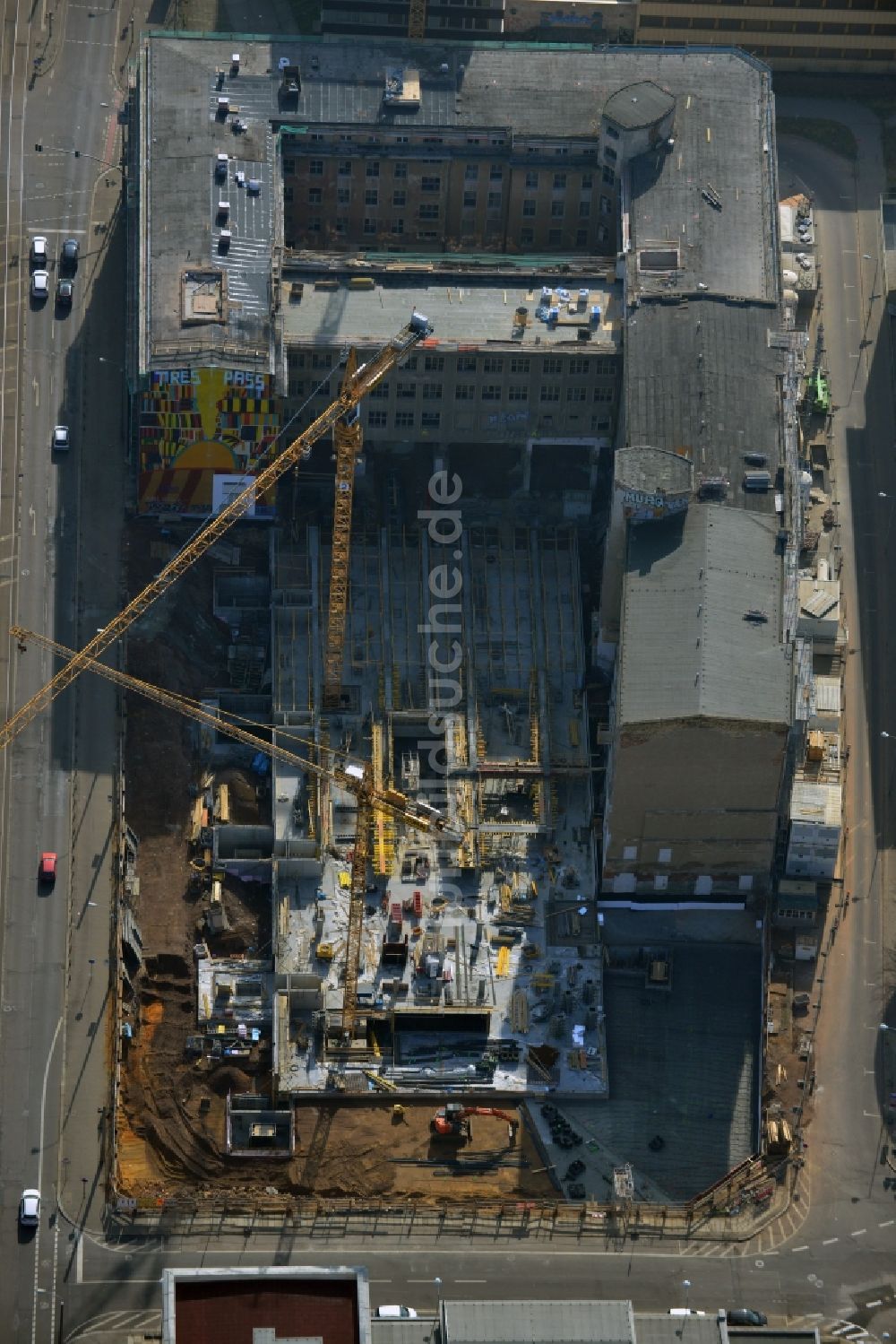 Leipzig aus der Vogelperspektive: Baustelle des Neubauprojekt LKG Carré in Leipzig im Bundesland Sachsen