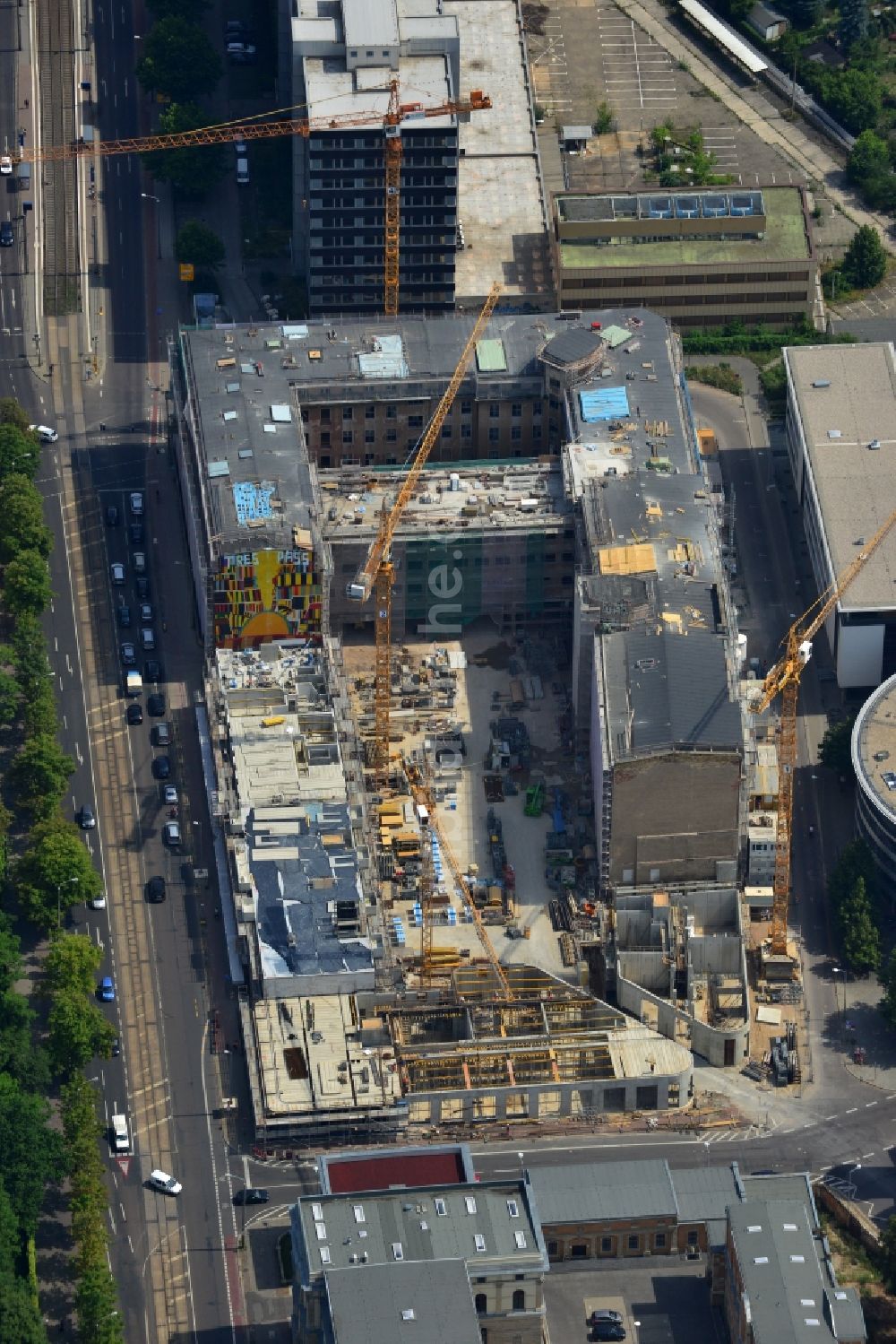 Luftaufnahme Leipzig - Baustelle des Neubauprojekt LKG Carré in Leipzig im Bundesland Sachsen