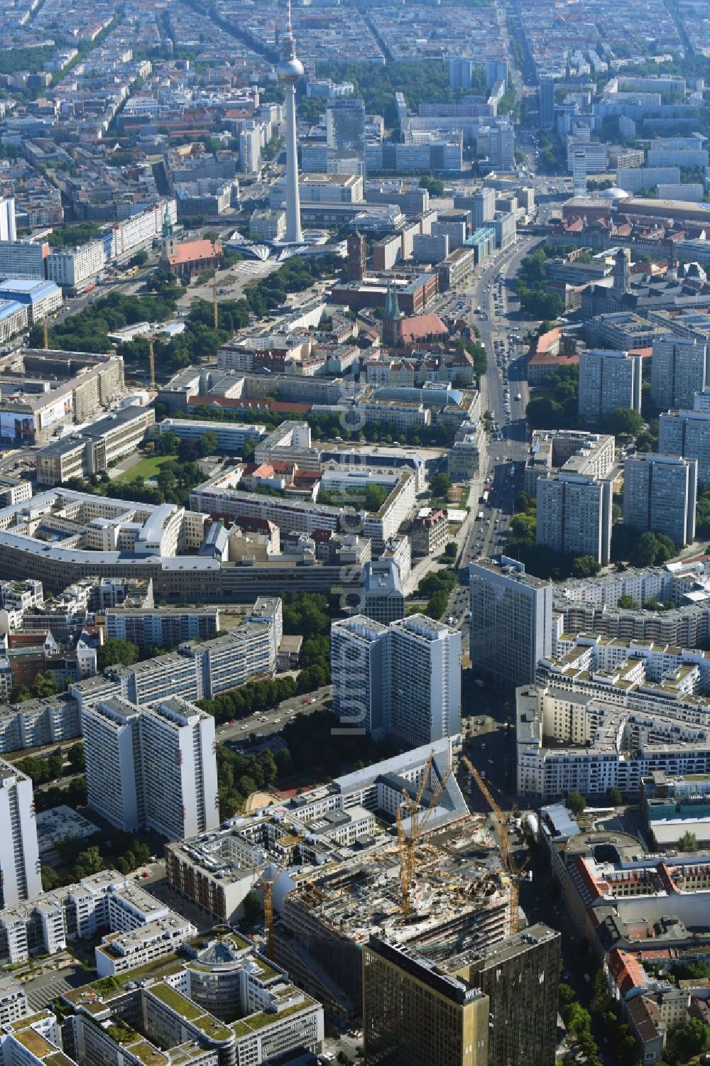 Luftbild Berlin - Baustelle des Neubaus Axel Springer Campus an der Krausenstraße - Schützenstraße in Berlin