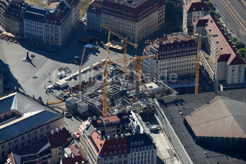 Luftbild Dresden - Baustelle des Neubaus Neumarkt Palais City One in der Altstadt in Dresden im Bundesland Sachsen