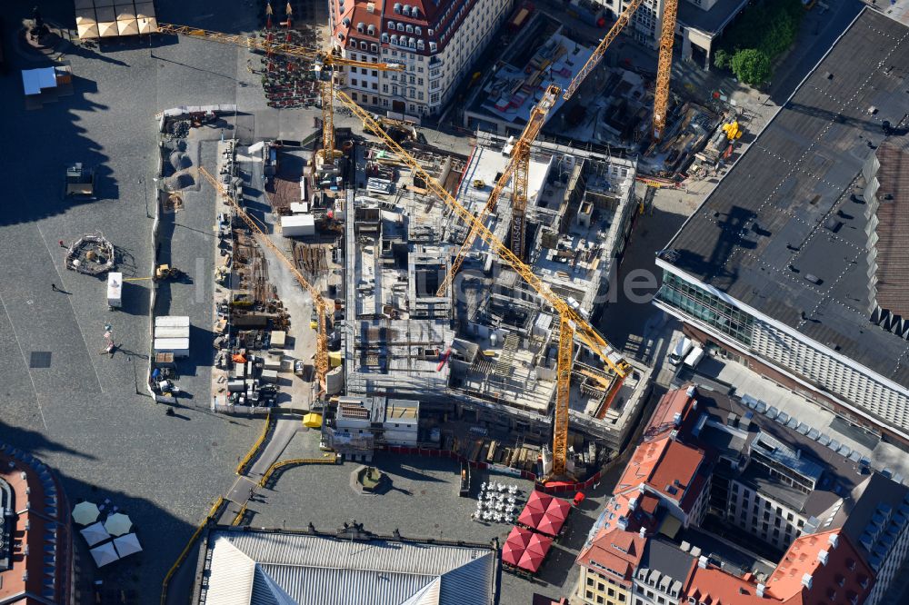 Dresden von oben - Baustelle des Neubaus Neumarkt Palais City One in der Altstadt in Dresden im Bundesland Sachsen