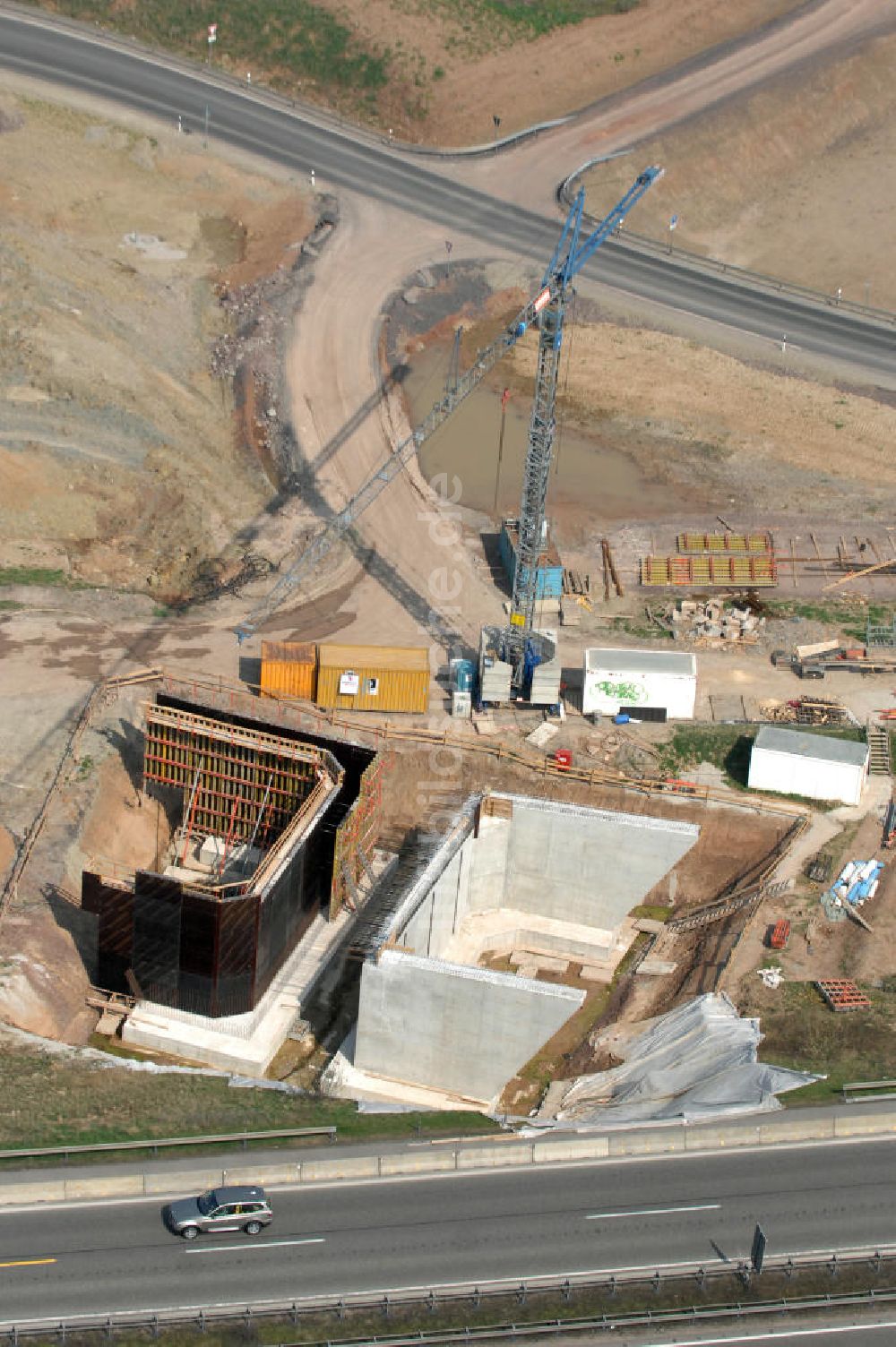 Eisenach aus der Vogelperspektive: Baustelle neue Anschlussstelle Eisenach-West A4