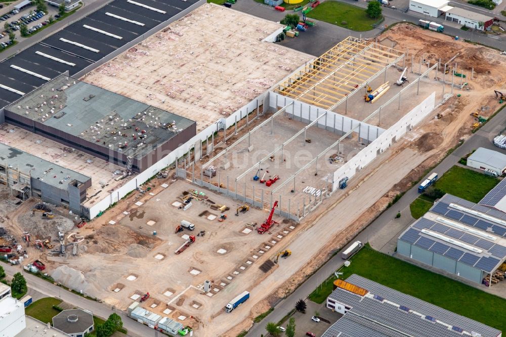 Luftaufnahme Offenbach an der Queich - Baustelle für neue Lagerhallen und Speditionsgebäude der Progroup Board GmbH in Offenbach an der Queich im Bundesland Rheinland-Pfalz, Deutschland