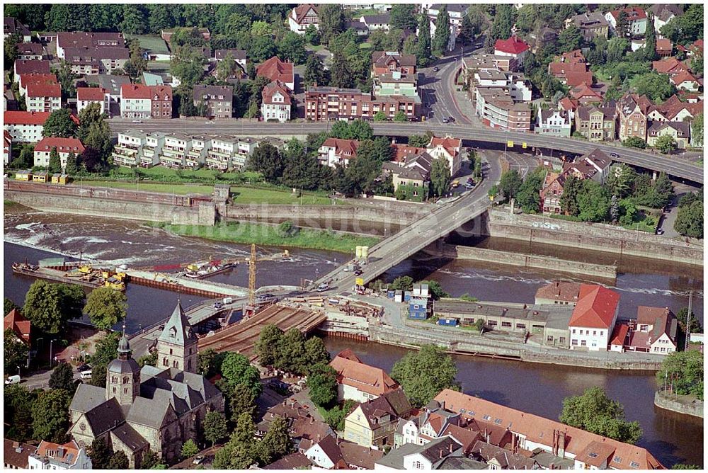 Hameln von oben - Baustelle Neue Münsterbrücke